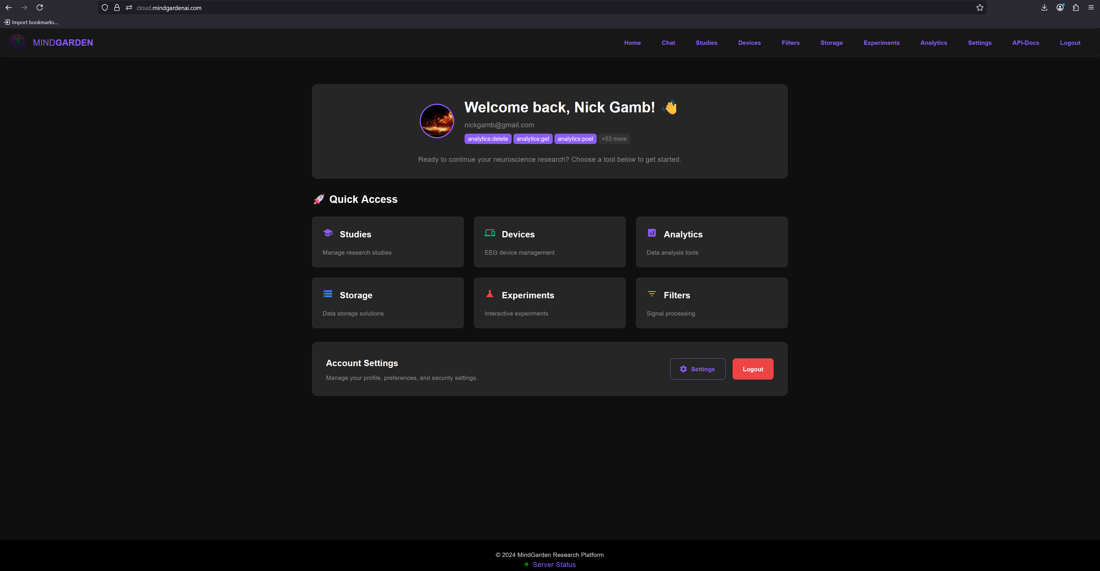 MindGarden Platform Dashboard